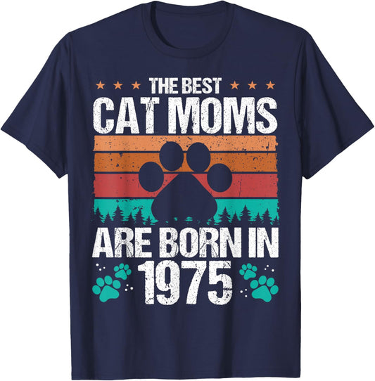 1975 Birthday Cat Mother Vintage Cat Mom Born in 1975 Women Kids T-Shirt - T-Shirt | Navy