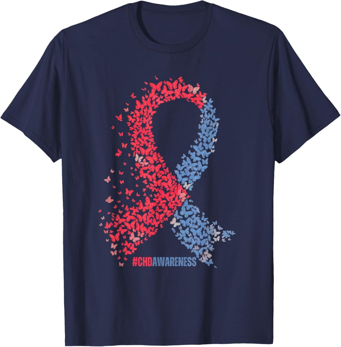 CHD Awareness Butterfly Ribbon Heart Health Support T-Shirt - T-Shirt | Navy