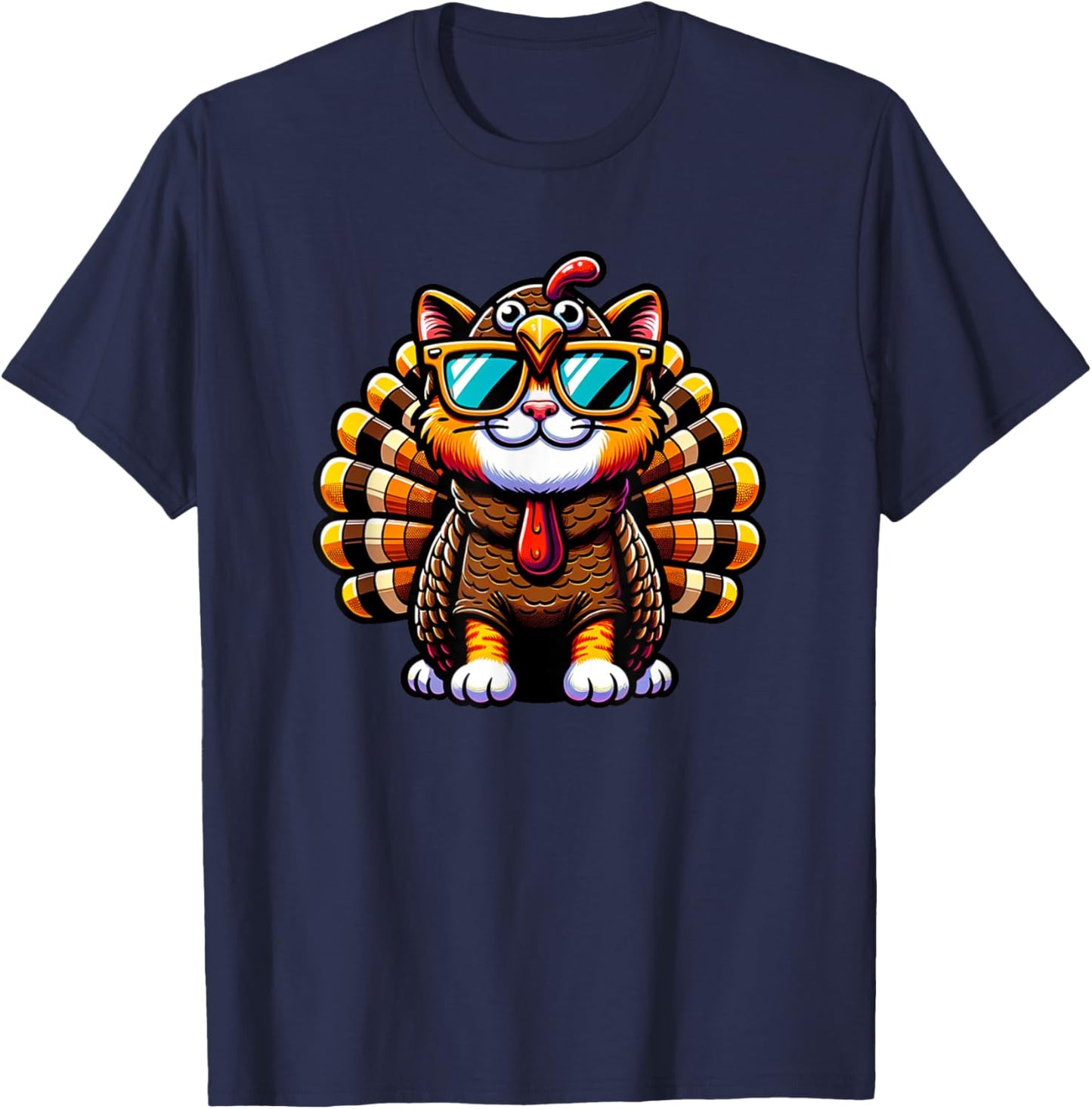 Thanksgiving Cat Funny Thanksgiving Cat withTurkey Costume T-Shirt - T-Shirt | Navy