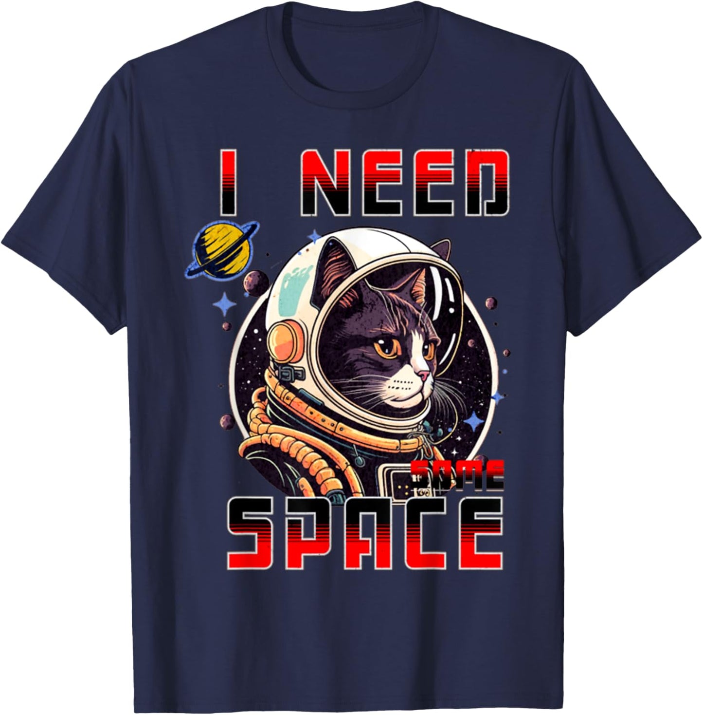 Vintage I Need Space Retro Cat Astronaut Space Gifts T-Shirt - T-Shirt | Navy