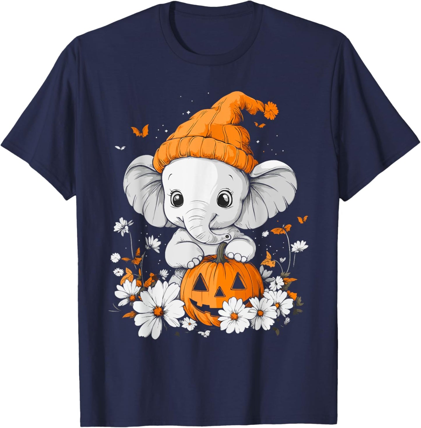 Halloween Pumpkin Flower Girls Boys Kids Elephant Halloween T-Shirt - T-Shirt | Navy