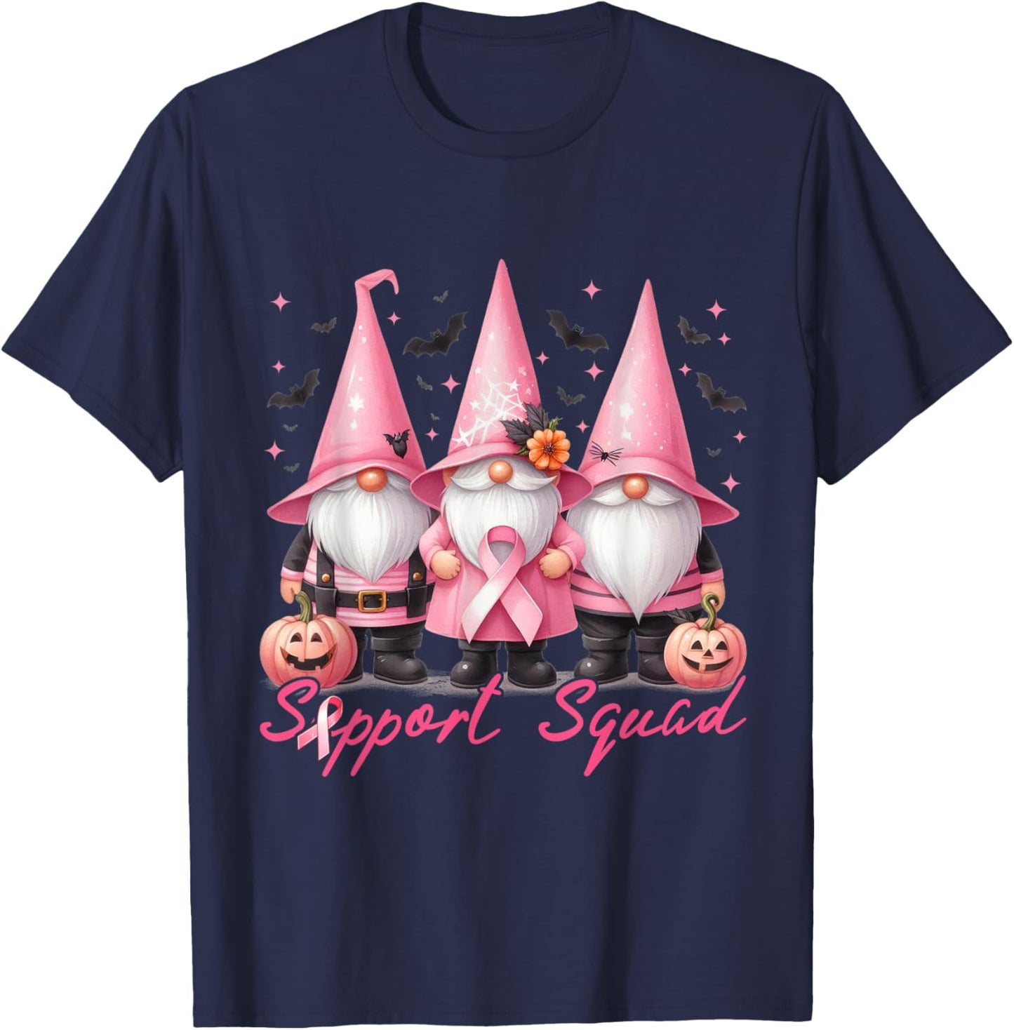 Support Squad Pink Ribbon Breast Cancer Awareness T-Shirt - T-Shirt | Navy