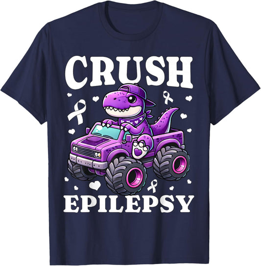 Crush Epilepsy Awareness For Kids Boys Girls Monster Truck T-Shirt - T-Shirt | Navy