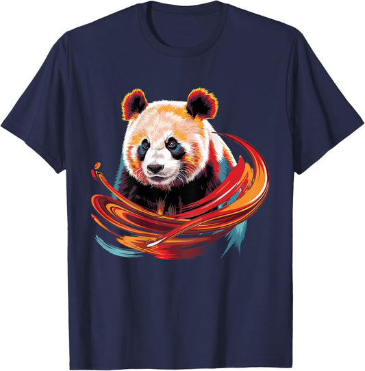 Watercolor Panda Bear Artistic Nature-Inspired T-Shirt - T-Shirt | Navy