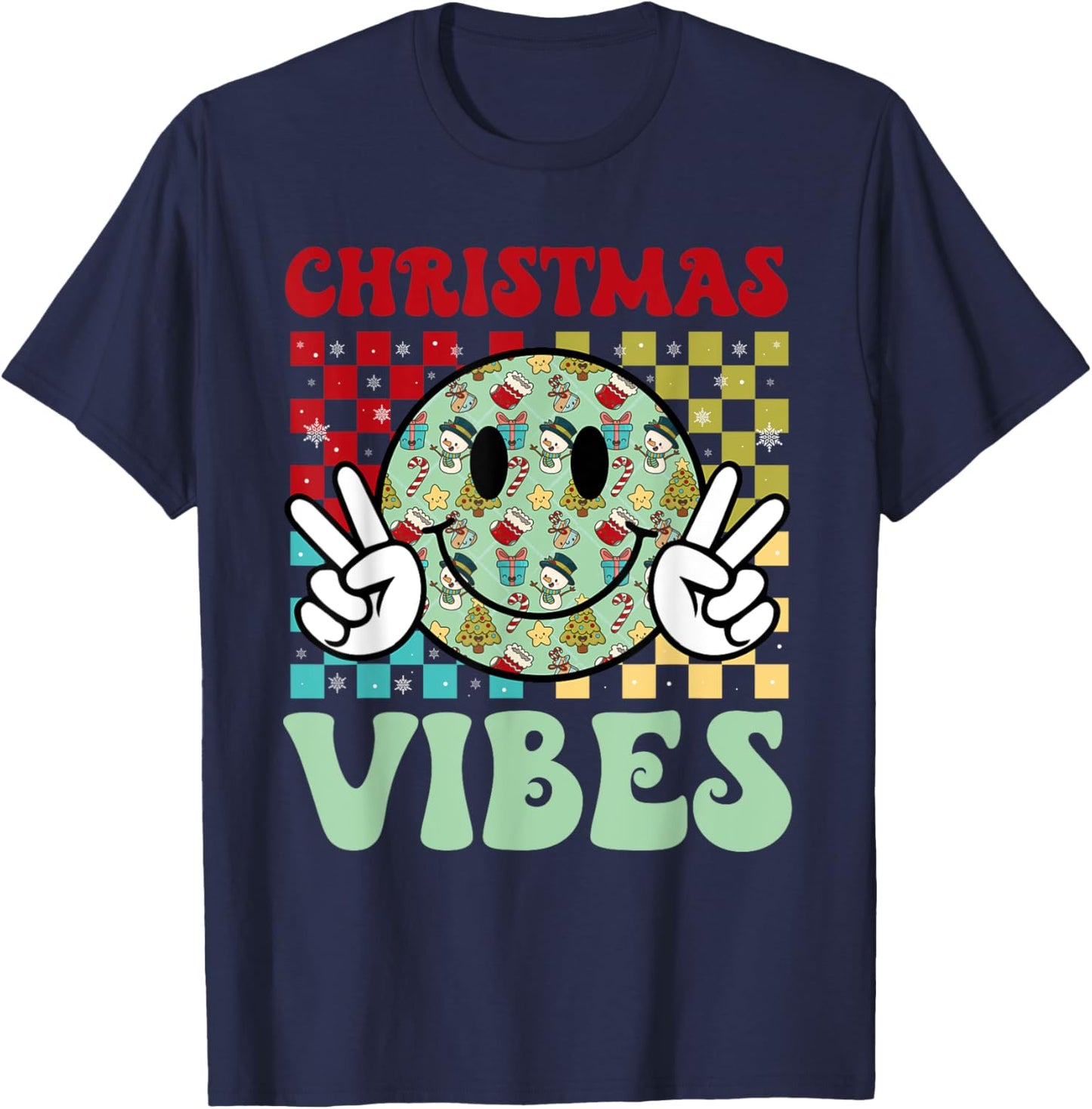 Groovy Christmas Vibes Santa Claus Xmas Kids Girls T-Shirt - T-Shirt | Navy