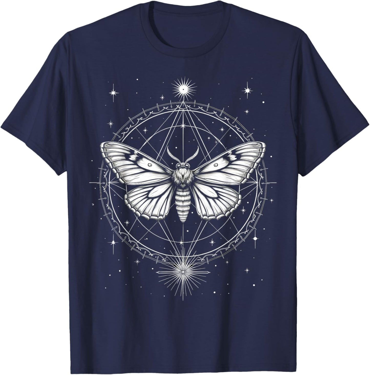 Mystical Moth Stars Celestial T-Shirt - T-Shirt | Navy
