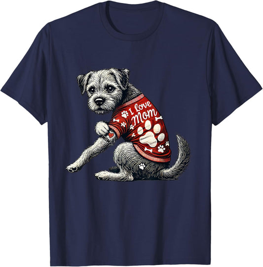 Funny I Love Mom Tattoo Border Terrier Mom T-Shirt - T-Shirt | Navy