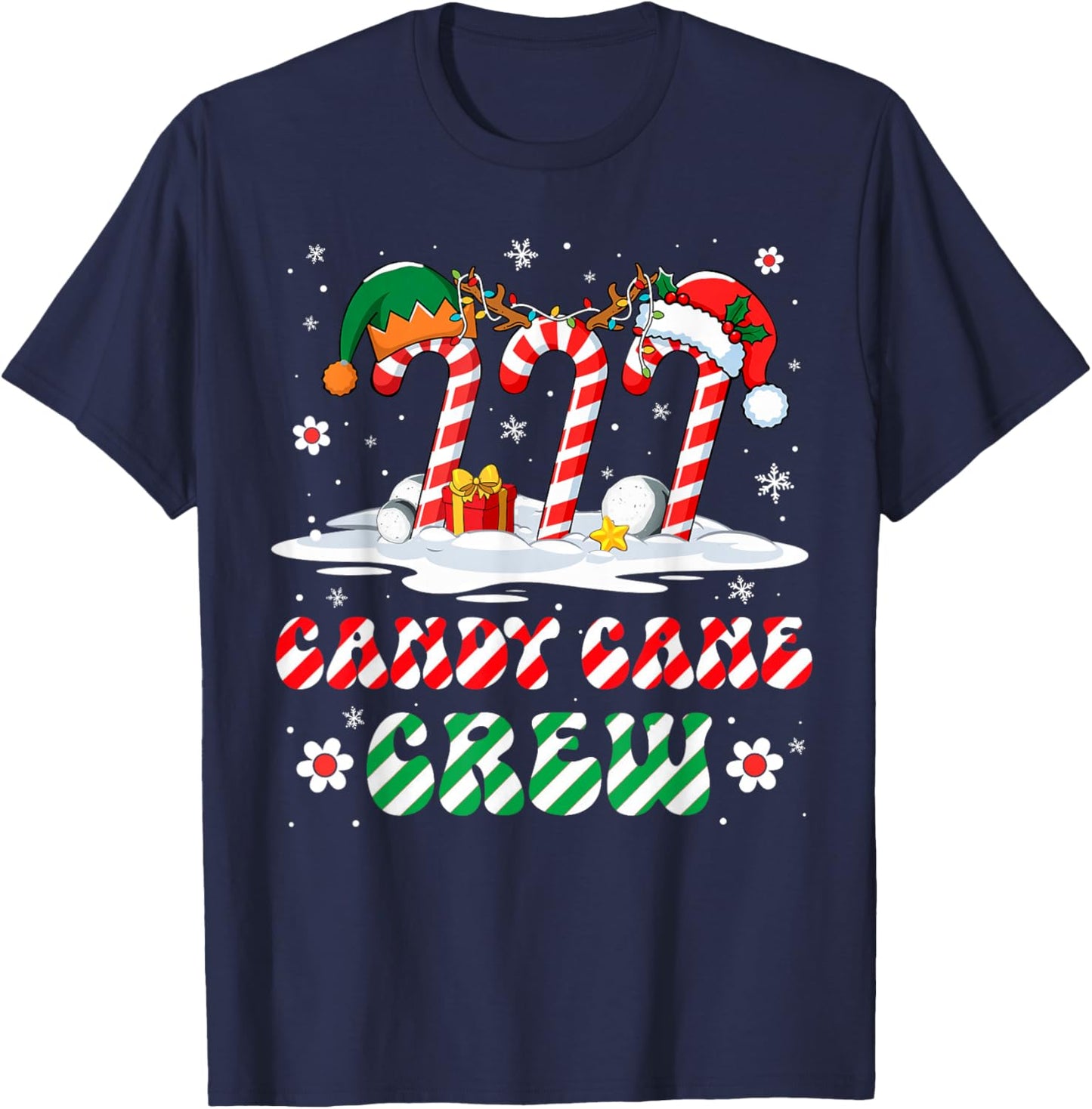 Candy Cane Crew Christmas Xmas Santa Kids Groovy T-Shirt - T-Shirt | Navy