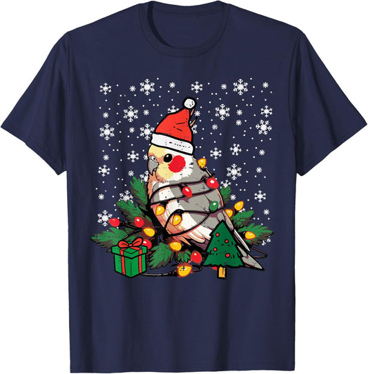 Christmas Bird Cockatiel Xmas Weiro Quarrion Men Women Kids T-Shirt - T-Shirt | Navy