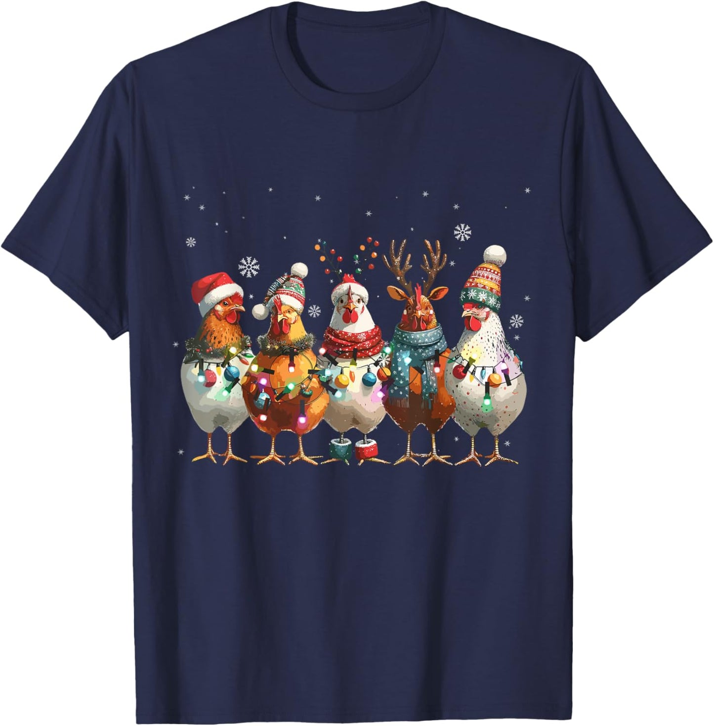 Christmas Lights Chicken Santa Funny Xmas Tree Chicken T-Shirt - T-Shirt | Navy