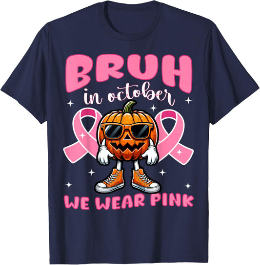 Breast Cancer Awareness For Girls Boys Kid Halloween Pumpkin T-Shirt - T-Shirt | Navy