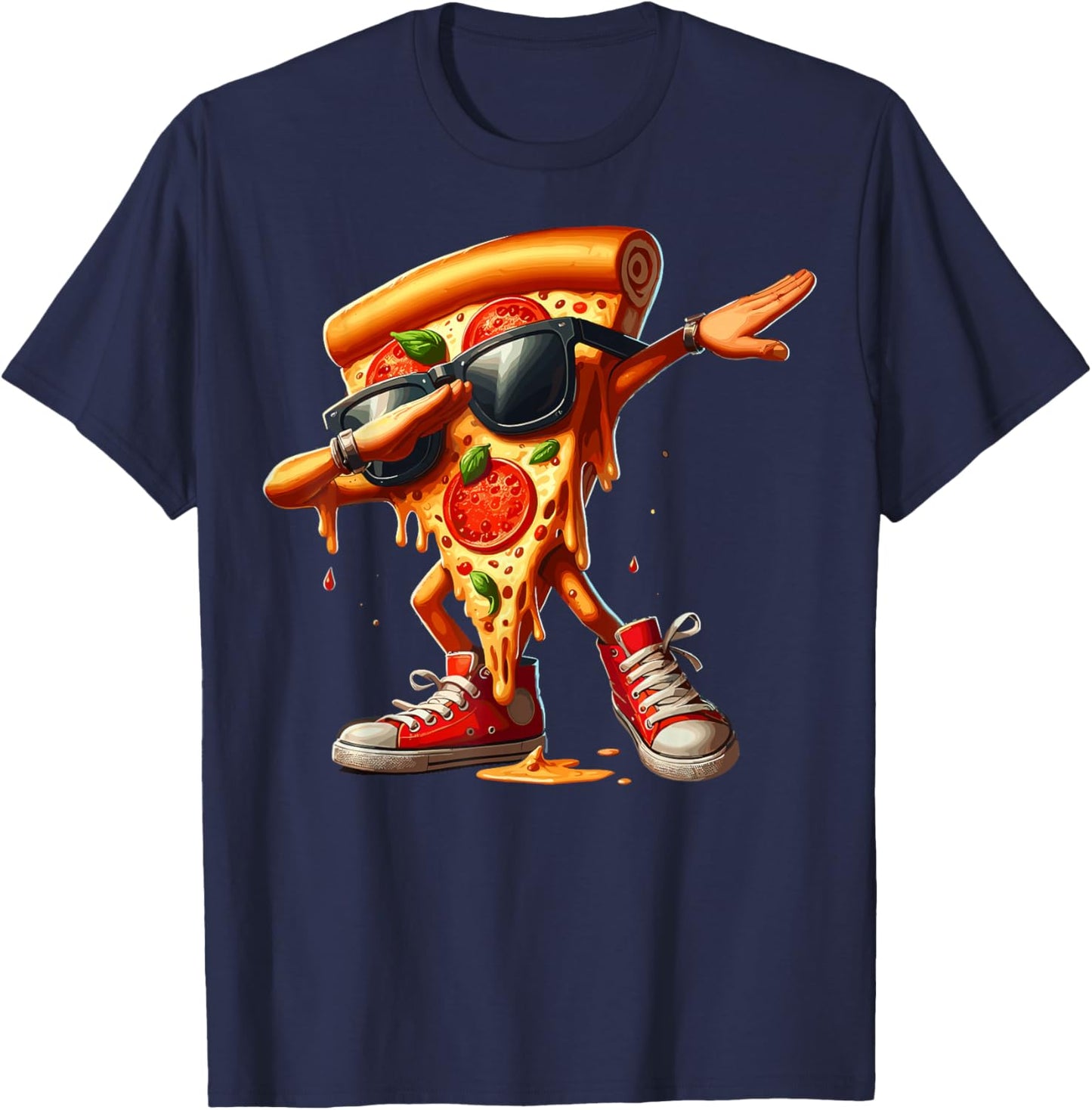 Cool Dabbing Pizza Design For Boys Girls Kids Pizza Lover T-Shirt - T-Shirt | Navy