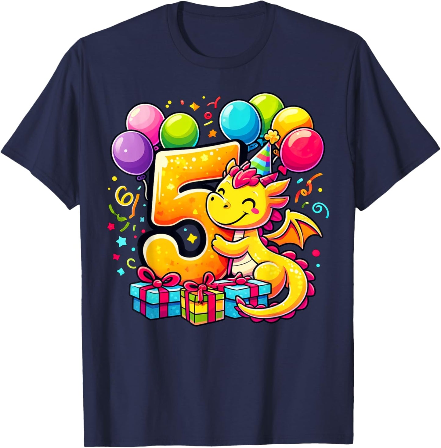Bday fifth Boys, Girls, Kids age five 5th birthday Dragon T-Shirt - T-Shirt | Navy
