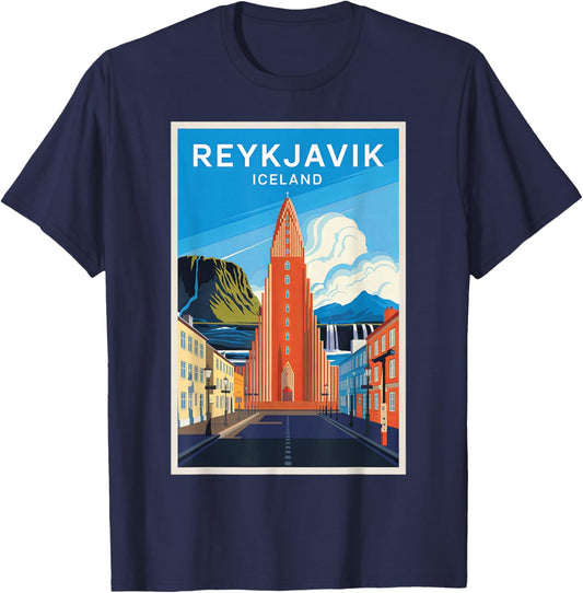 Reykjavik Iceland Vintage Travel Design for Fans T-Shirt - T-Shirt | Navy