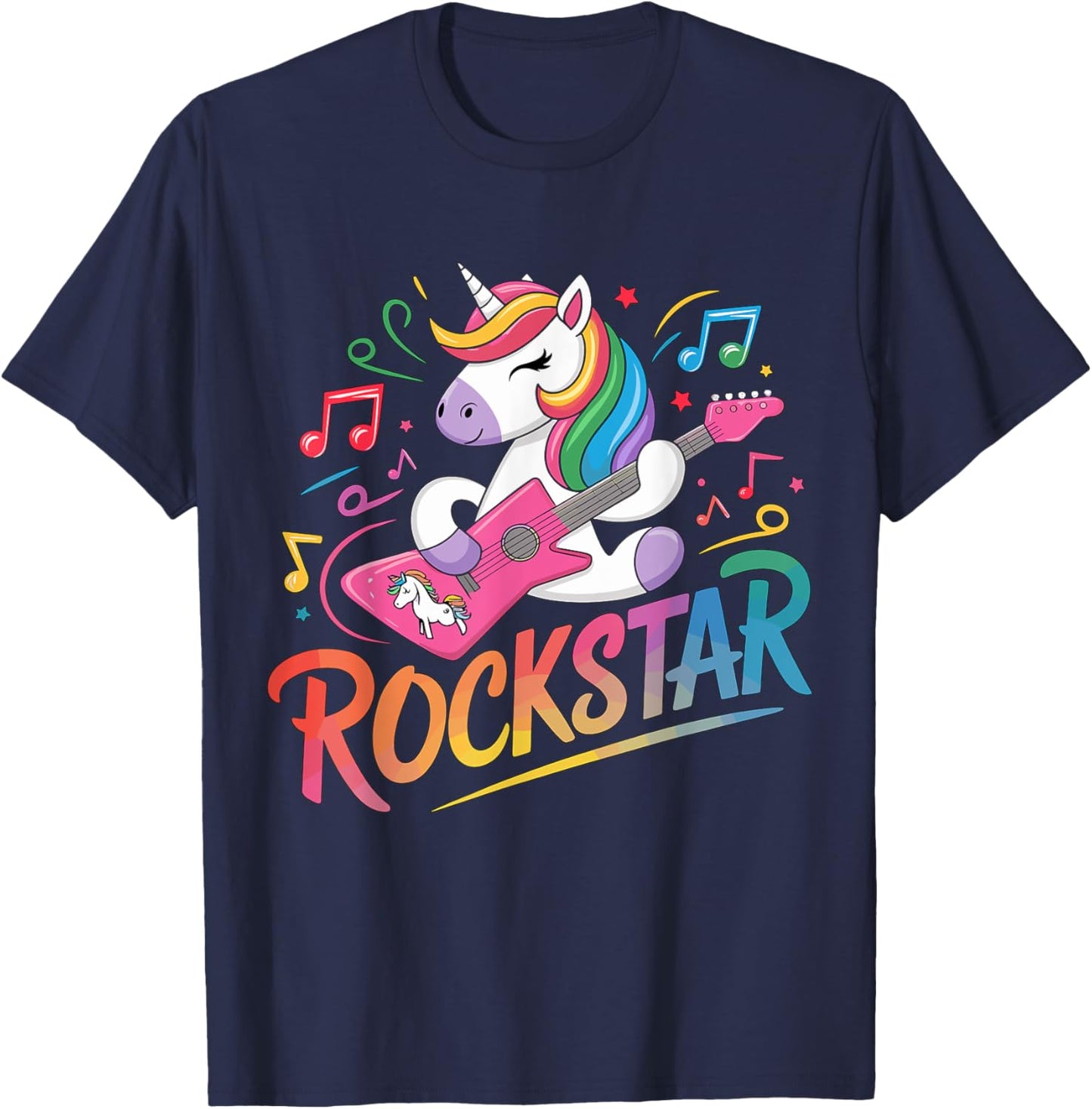 Rockstar Unicorn Guitar Guitarist T-Shirt - T-Shirt | Navy