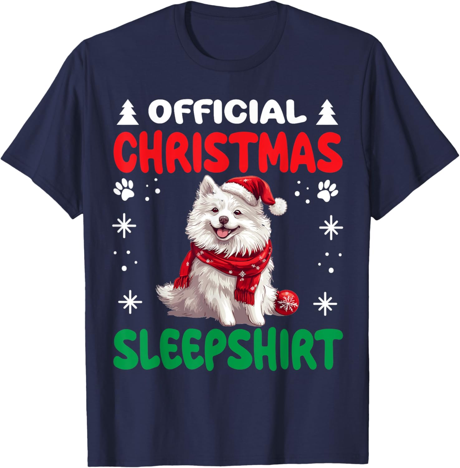 American Eskimo Dog Christmas Pajama Official Christmas T-Shirt - T-Shirt | Navy
