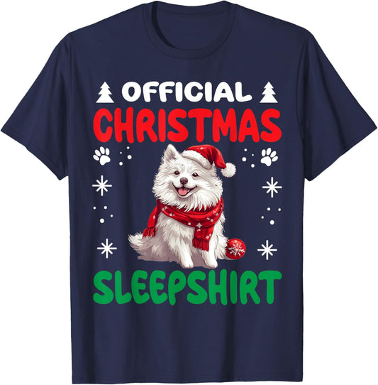 American Eskimo Dog Christmas Pajama Official Christmas T-Shirt - T-Shirt | Navy