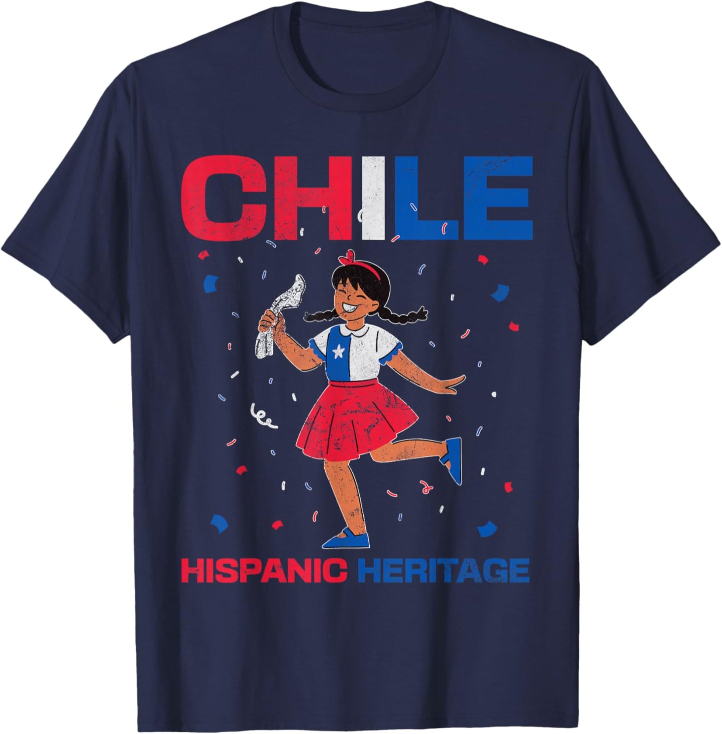 Chile Hispanic Heritage Chile Flag Chilean Girls Distressed T-Shirt - T-Shirt | Navy