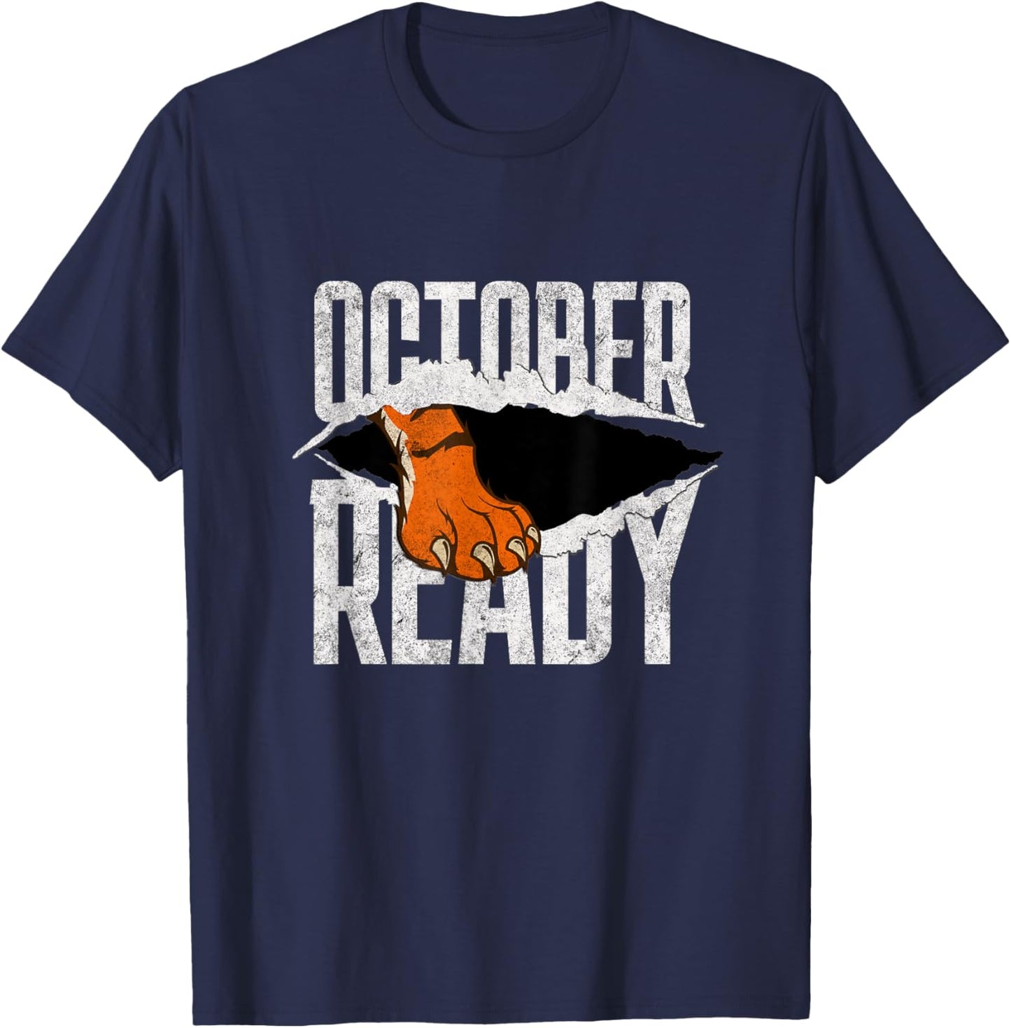 Distressed Tiger Foot Vintage October Ready Tigers T-Shirt - T-Shirt | Navy