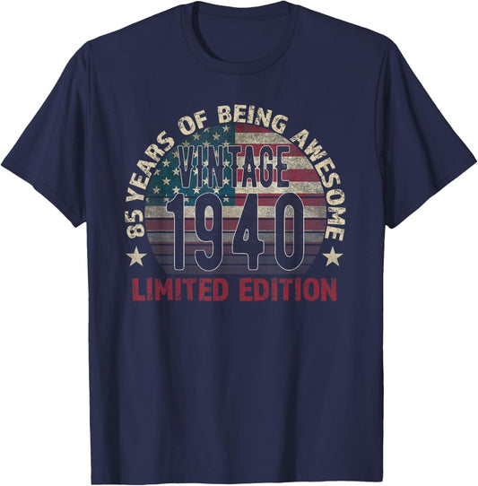 85th Birthday Gift men Vintage born 1940 turning 85 Year Old T-Shirt - T-Shirt | Navy