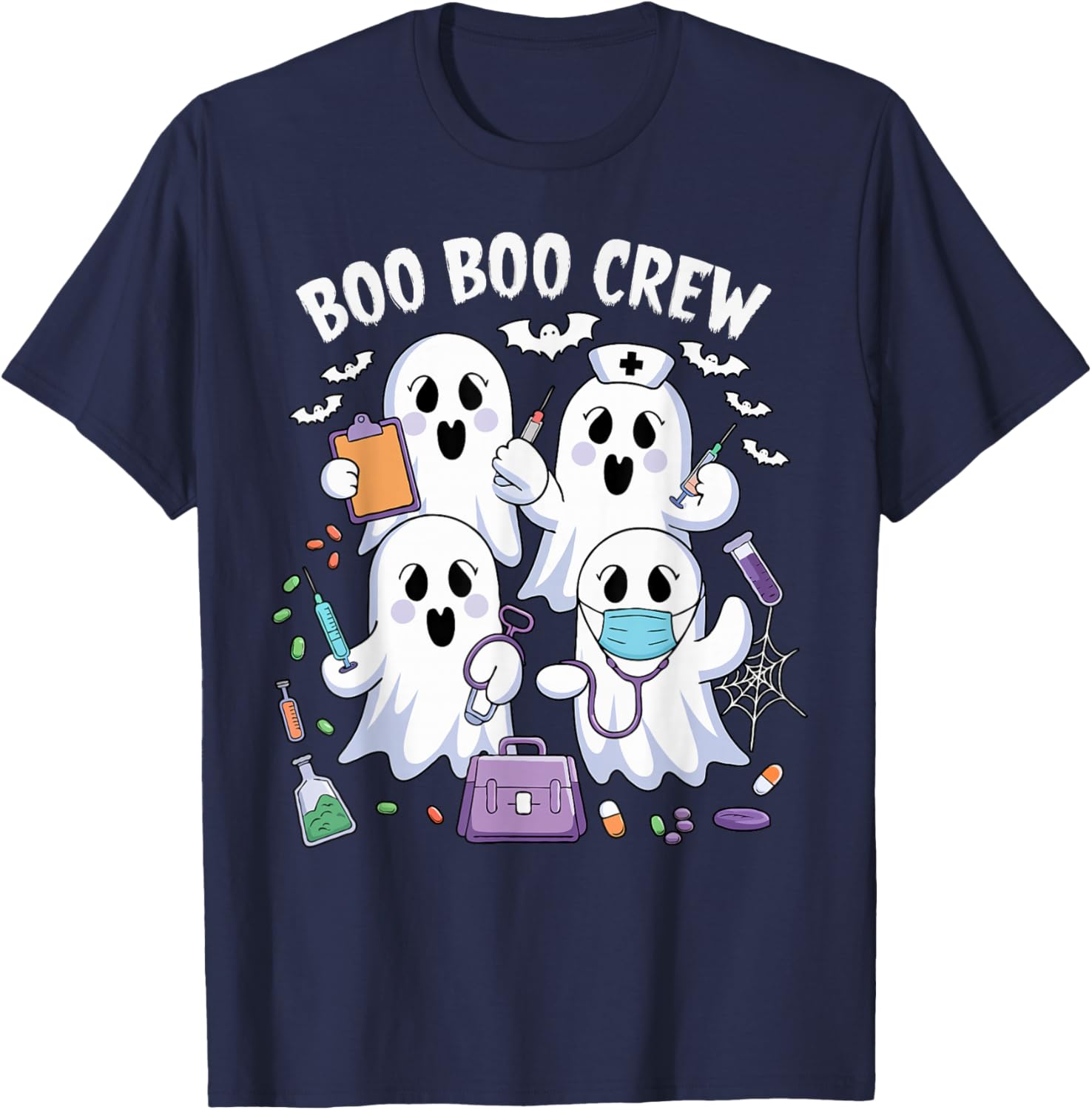 Boo boo Crew Nurse Halloween Funny Ghost Nurse Women T-Shirt - T-Shirt | Navy