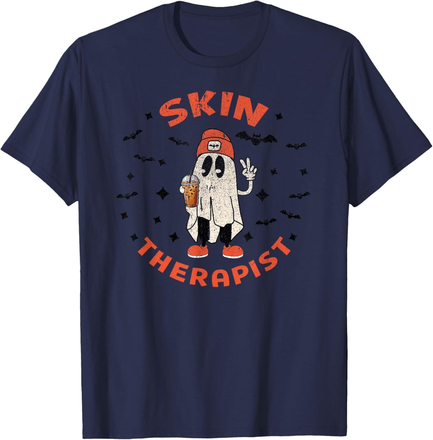 Halloween Esthetician Cosmetology Dermatology Ghost Fall T-Shirt - T-Shirt | Navy