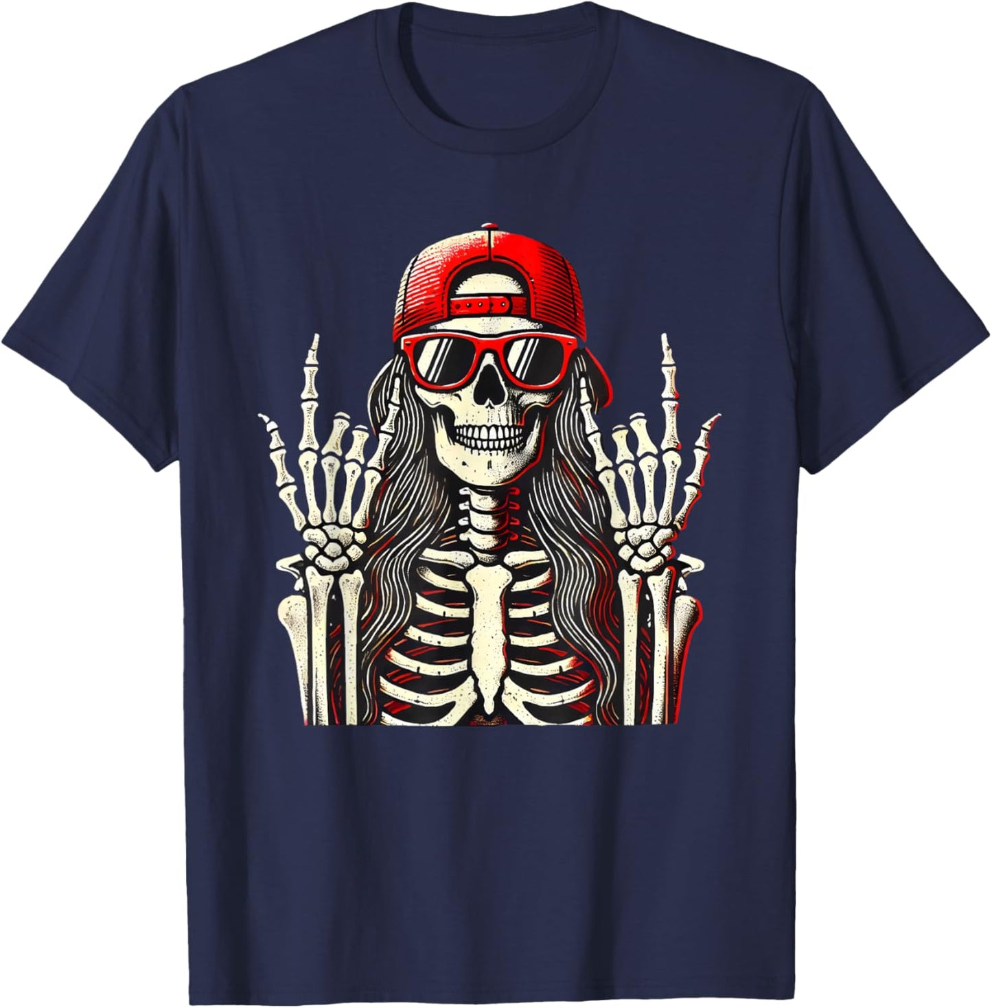 Rock'n Roll Girl, Skeleton Rocker Cool Punk Rock, Rock Music T-Shirt - T-Shirt | Navy