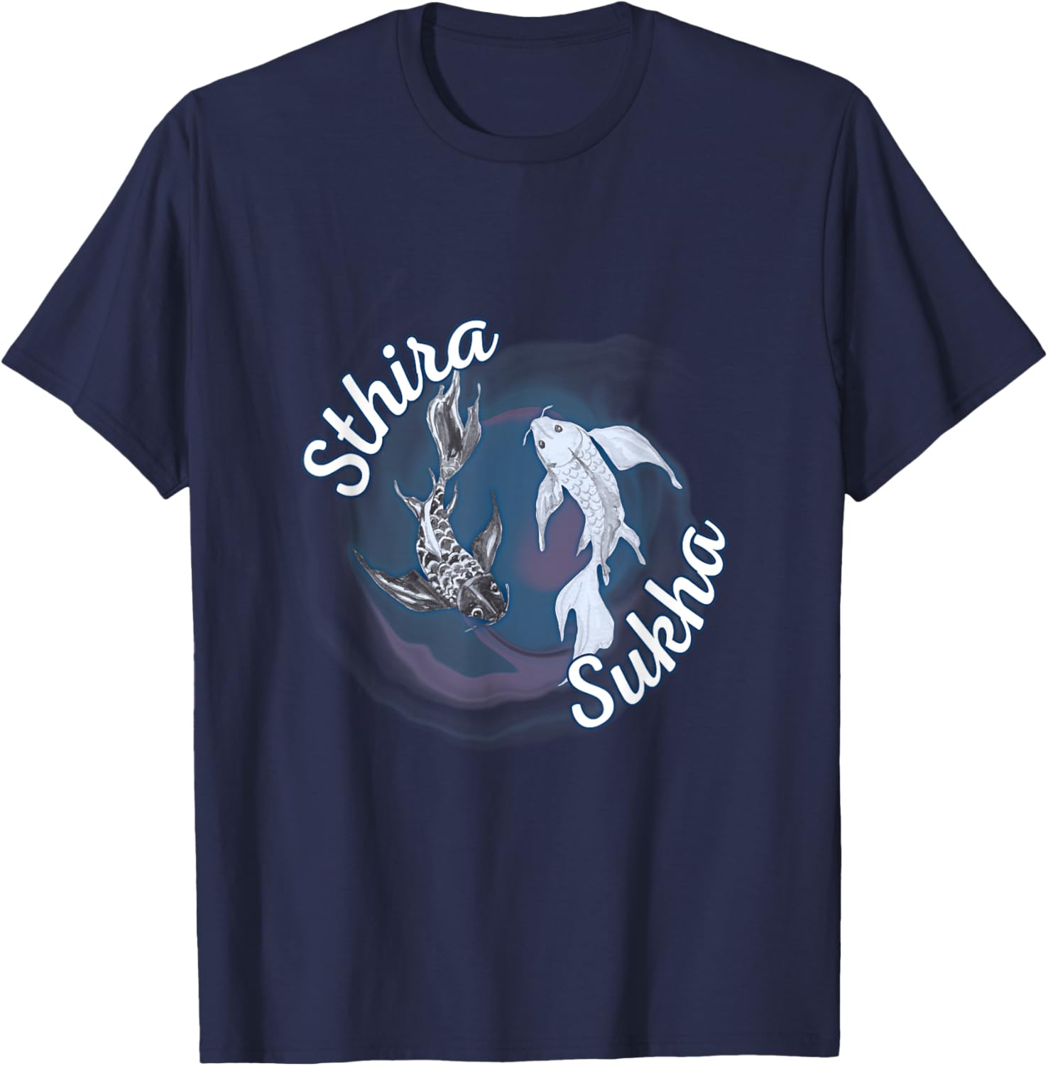 Sthira And Sukha Yoga Asana Steadiness Ease Yin Yang T-Shirt - T-Shirt | Navy