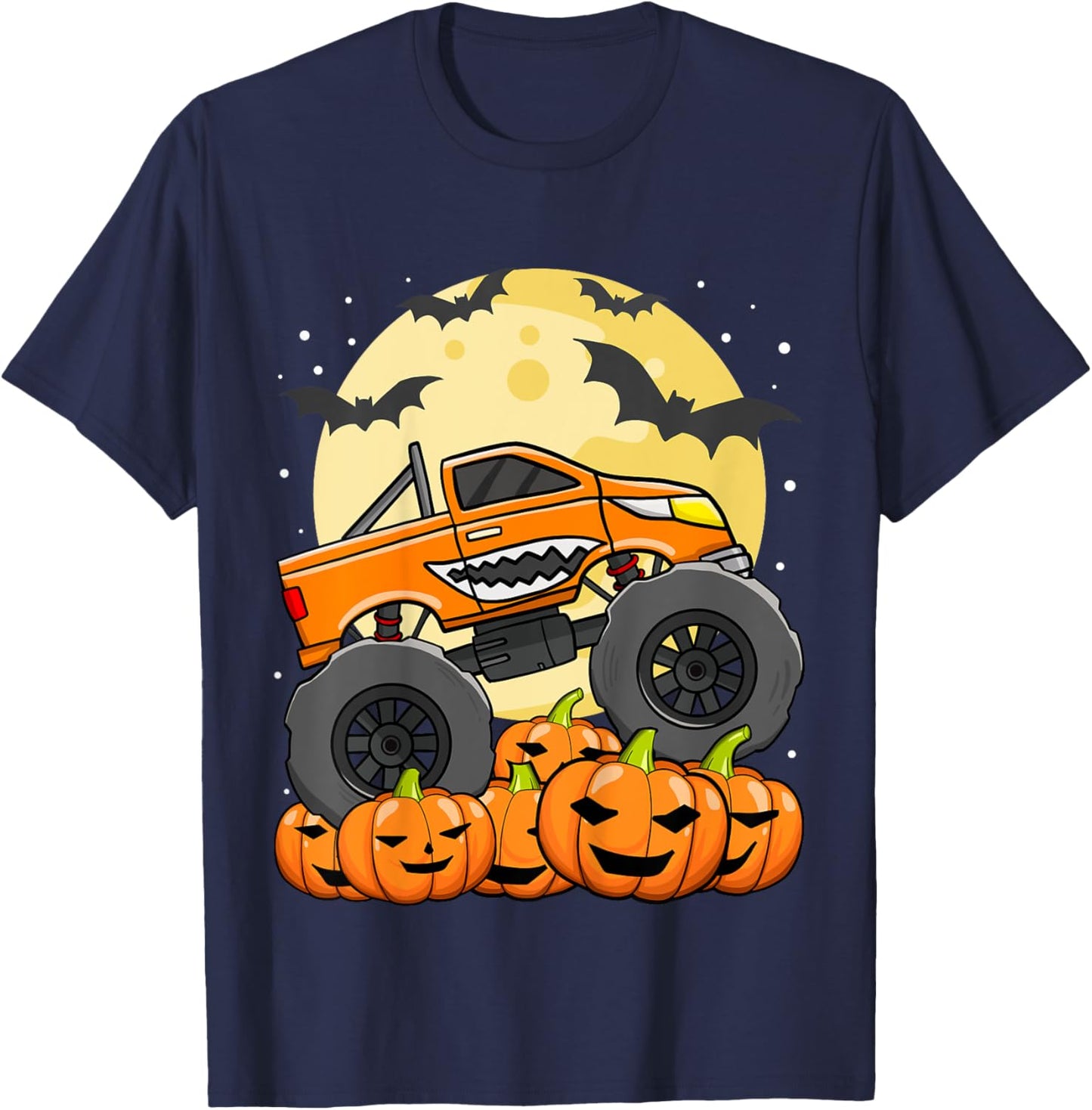 Kids Monster Truck Halloween Jack O Lantern Moon Pumpkin Toddler T-Shirt - T-Shirt | Navy