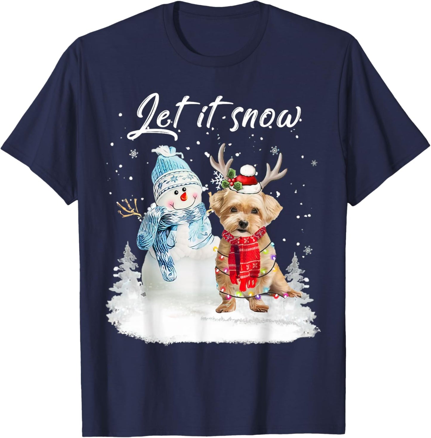 Shorkie Santa Dog Christmas Snowman Xmas Pajama T-Shirt - T-Shirt | Navy