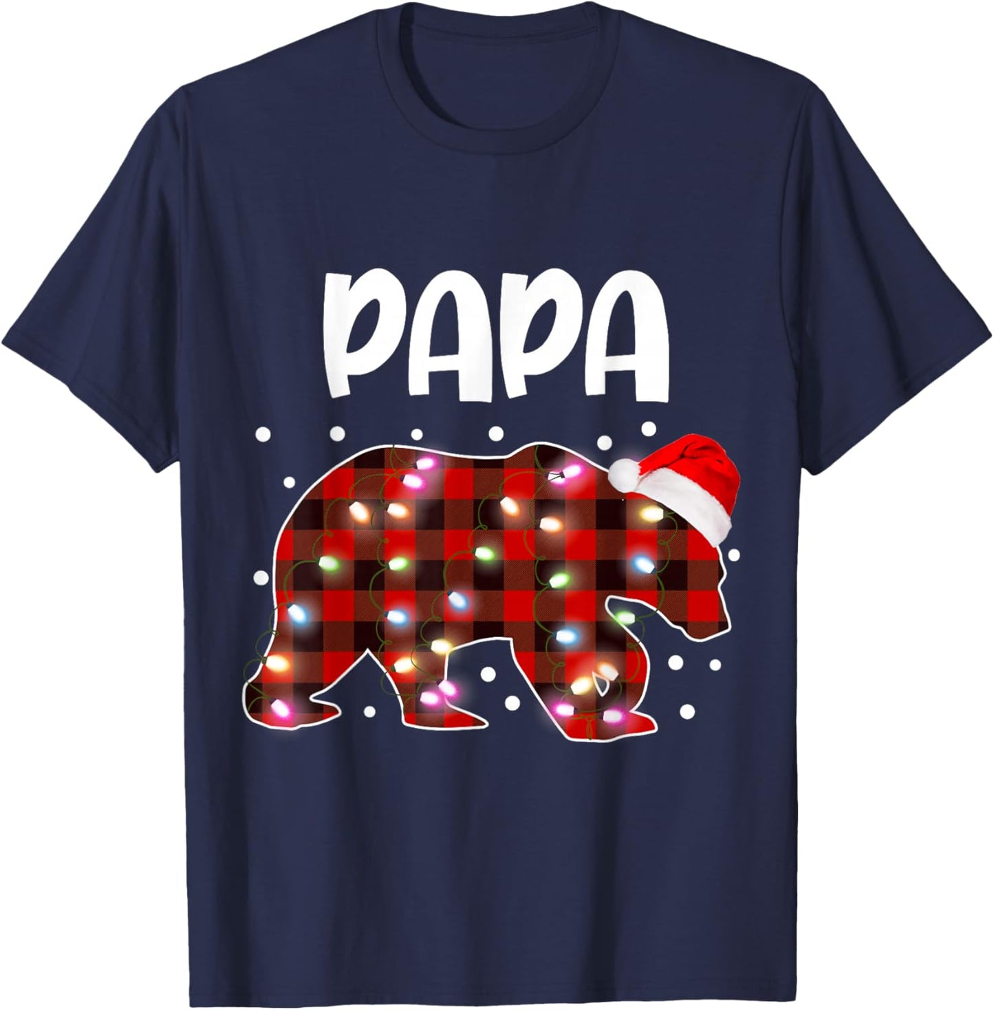 Papa Bear Red& Black Plaid Flannel Christmas Family Pajamas T-Shirt - T-Shirt | Navy