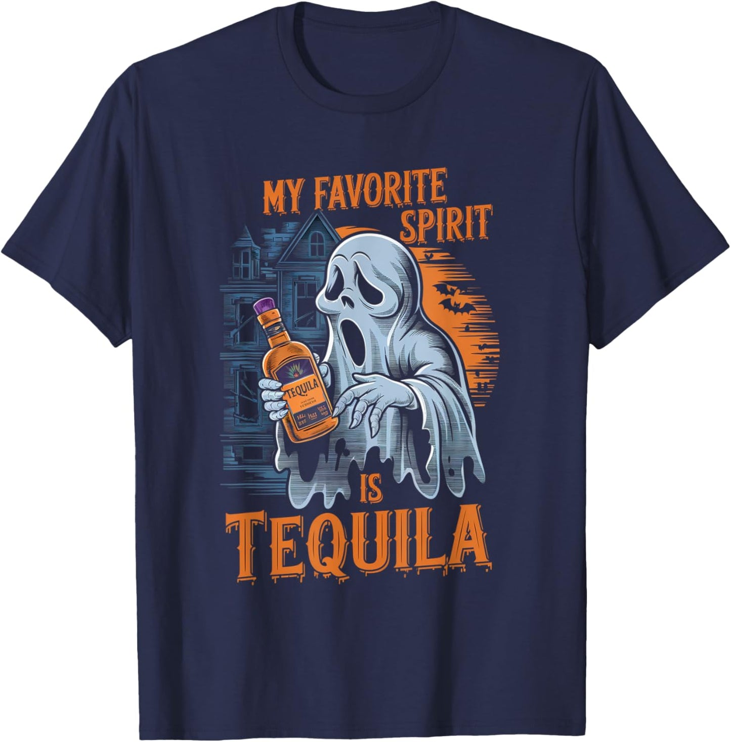 My Favorite Spirit Is Tequila Ghost Halloween Tequila T-Shirt - T-Shirt | Navy
