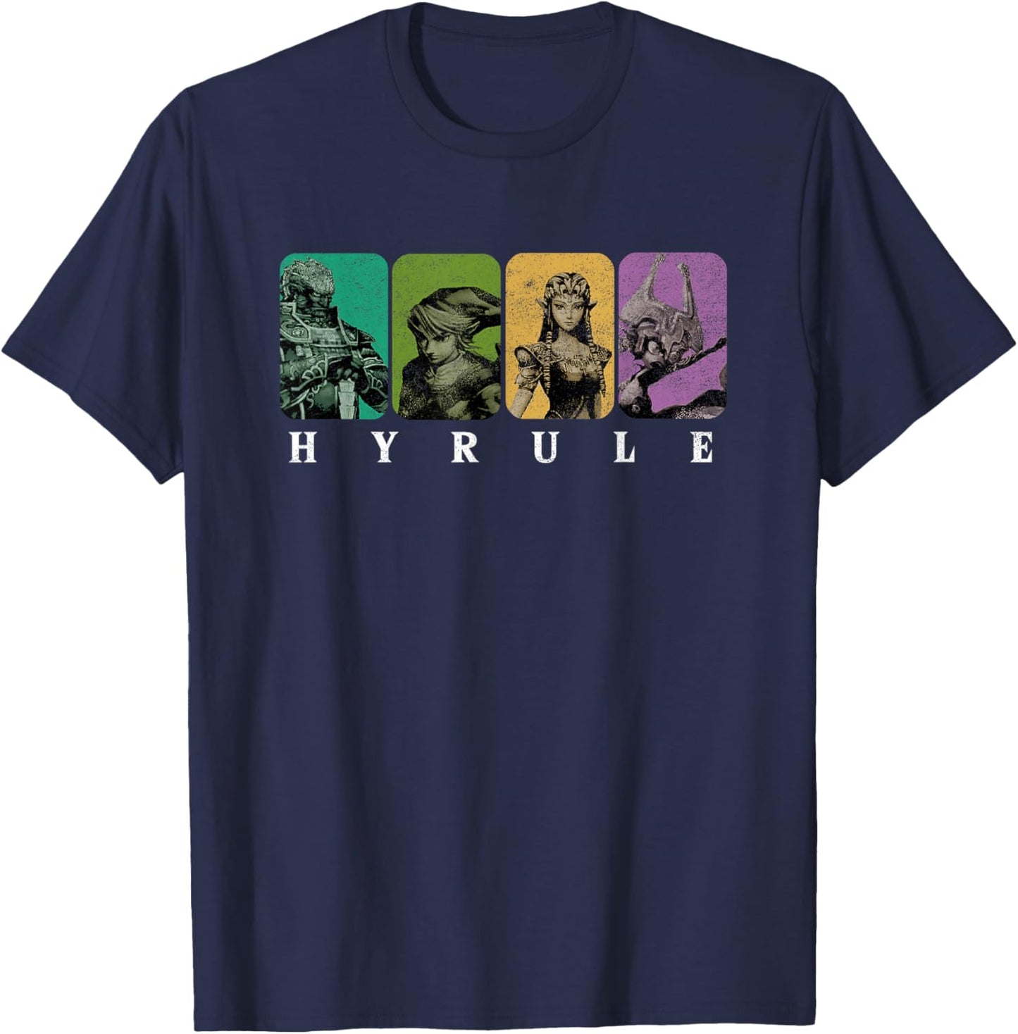 The Legend of Zelda Colorful Distressed Character Box Ups T-Shirt - T-Shirt | Navy