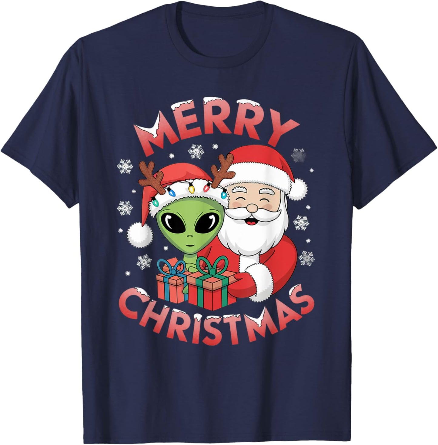 Cute Xmas Alien Santa on Alien Christmas T-Shirt - T-Shirt | Navy