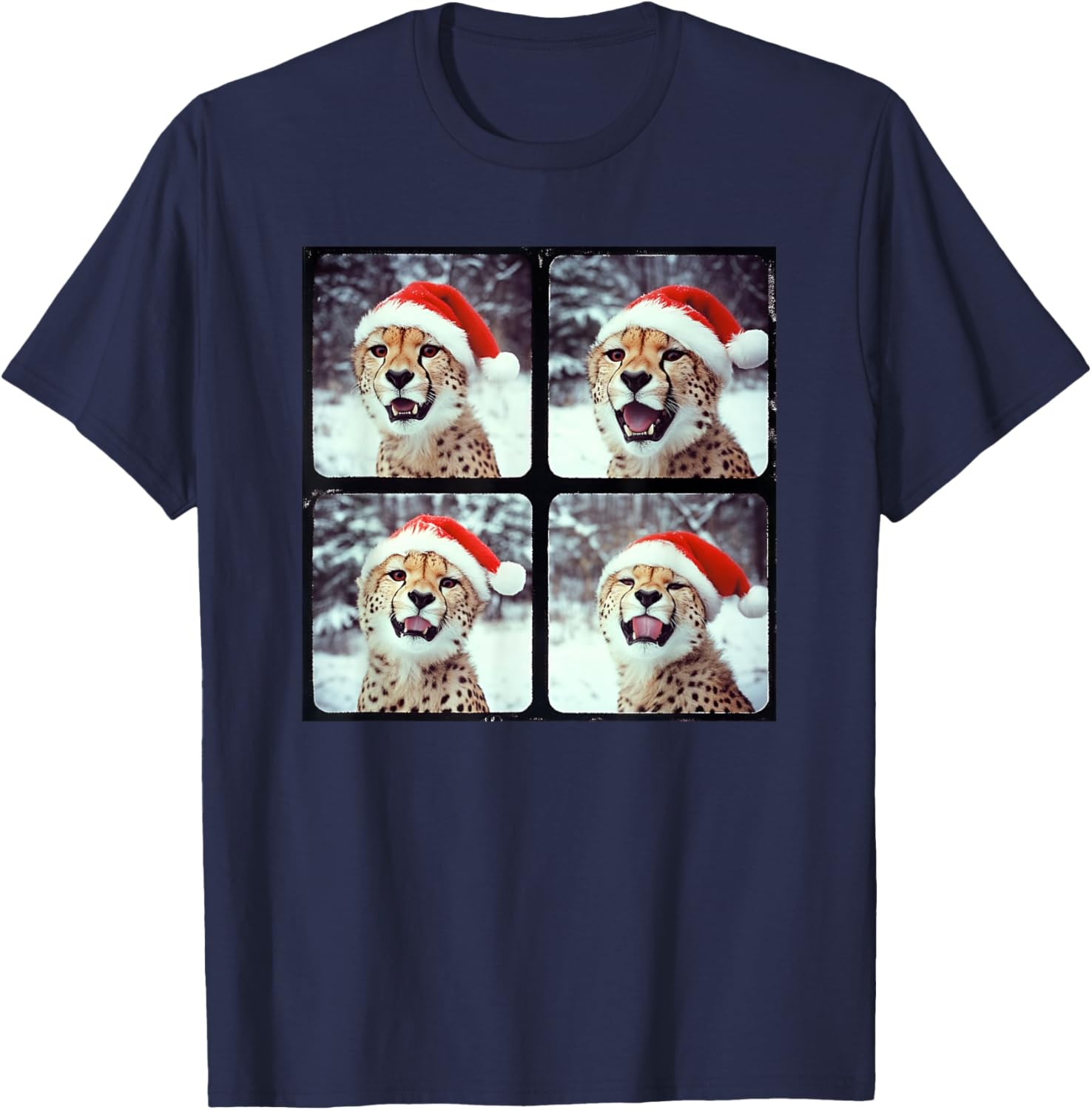 Cheetah With Santa Hat Zoo Animal Safari Cheetah Christmas T-Shirt - T-Shirt | Navy