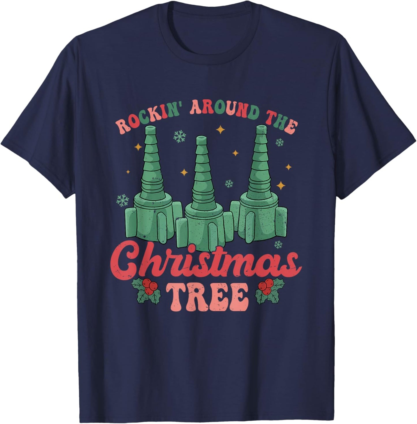 Rocking Around The Christmas Tree Respiratory Therapist Xmas T-Shirt - T-Shirt | Navy