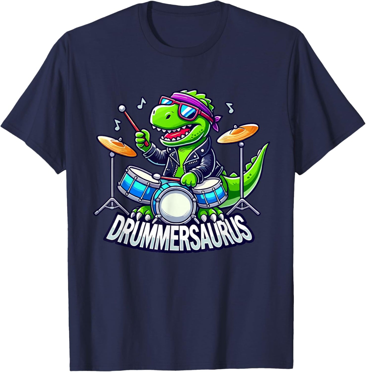 Drummer Drums | Drummersaurus, Funny Dinosaur, Boy, Musician T-Shirt - T-Shirt | Navy