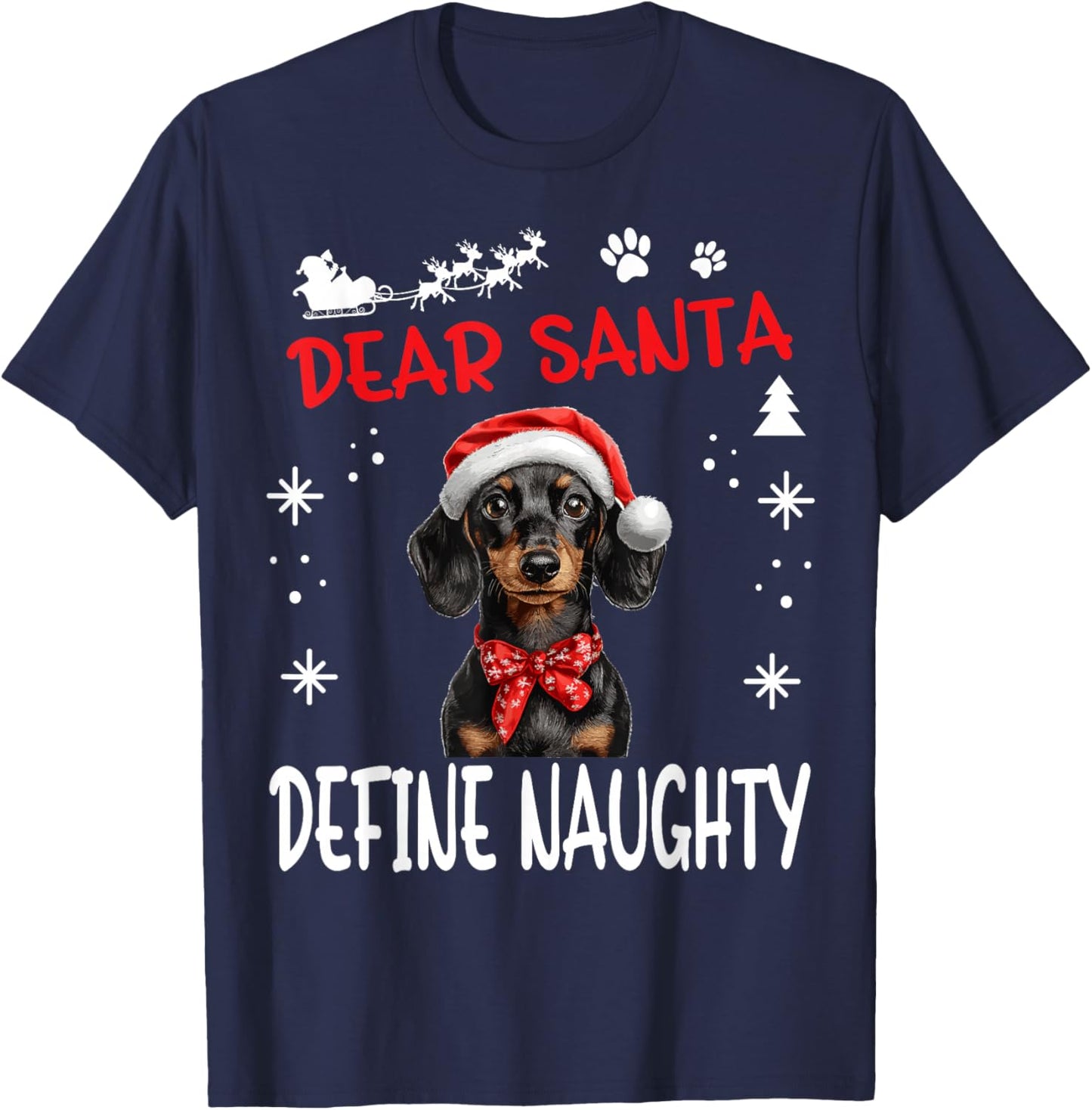 Cute Dachshund Wiener Doxie dog Dog Christmas Dear Santa T-Shirt - T-Shirt | Navy