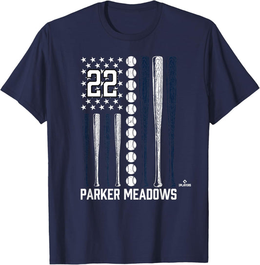 Baseball American Flag Parker Meadows Detroit Baseball MLBPA T-Shirt - T-Shirt | Navy