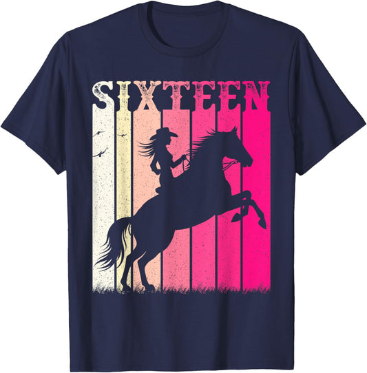Rodeo 16th Birthday Cowgirl Girls 16 Year Old Horse Western T-Shirt - T-Shirt | Navy