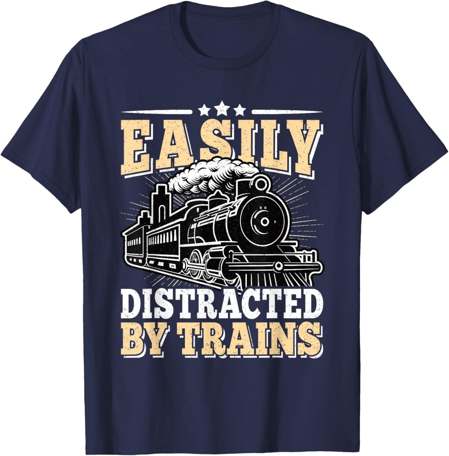 Easily Distracted By Trains Railroad Model Train Conductor T-Shirt - T-Shirt | Navy