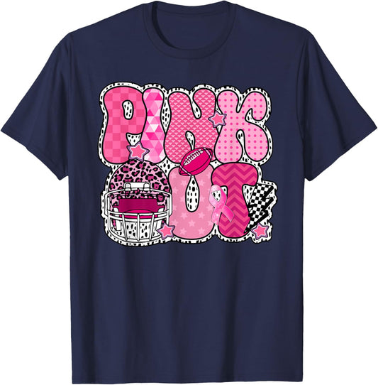 Pink Out Football Pink Ribbon Breast Cancer Awareness Women T-Shirt - T-Shirt | Navy
