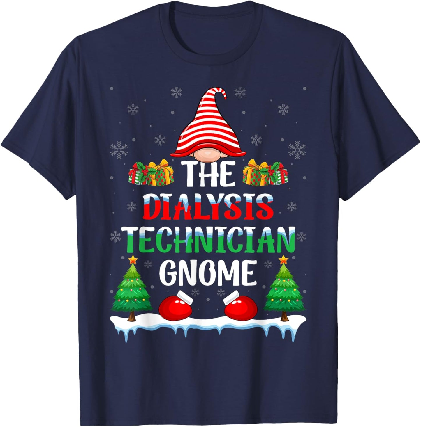 The Dialysis Technician Gnome - Kidney Nurse Christmas T-Shirt - T-Shirt | Navy