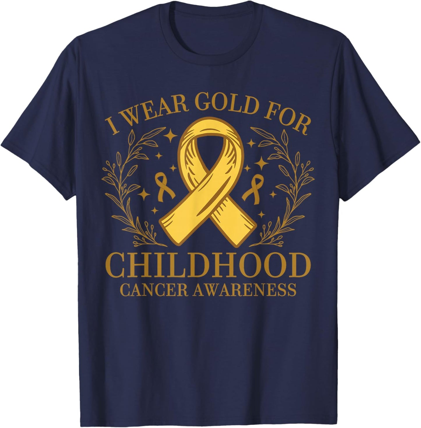 Yellow Support Ribbon For Childhood Cancer Awareness T-Shirt - T-Shirt | Navy