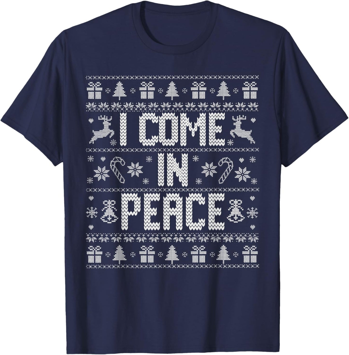 Peace I Come In Peace Merry Christmas Pajamas Couples Ugly T-Shirt - T-Shirt | Navy
