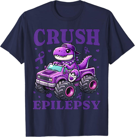 Crush Epilepsy Awareness For Kids Boys Girls Monster Truck T-Shirt - T-Shirt | Navy