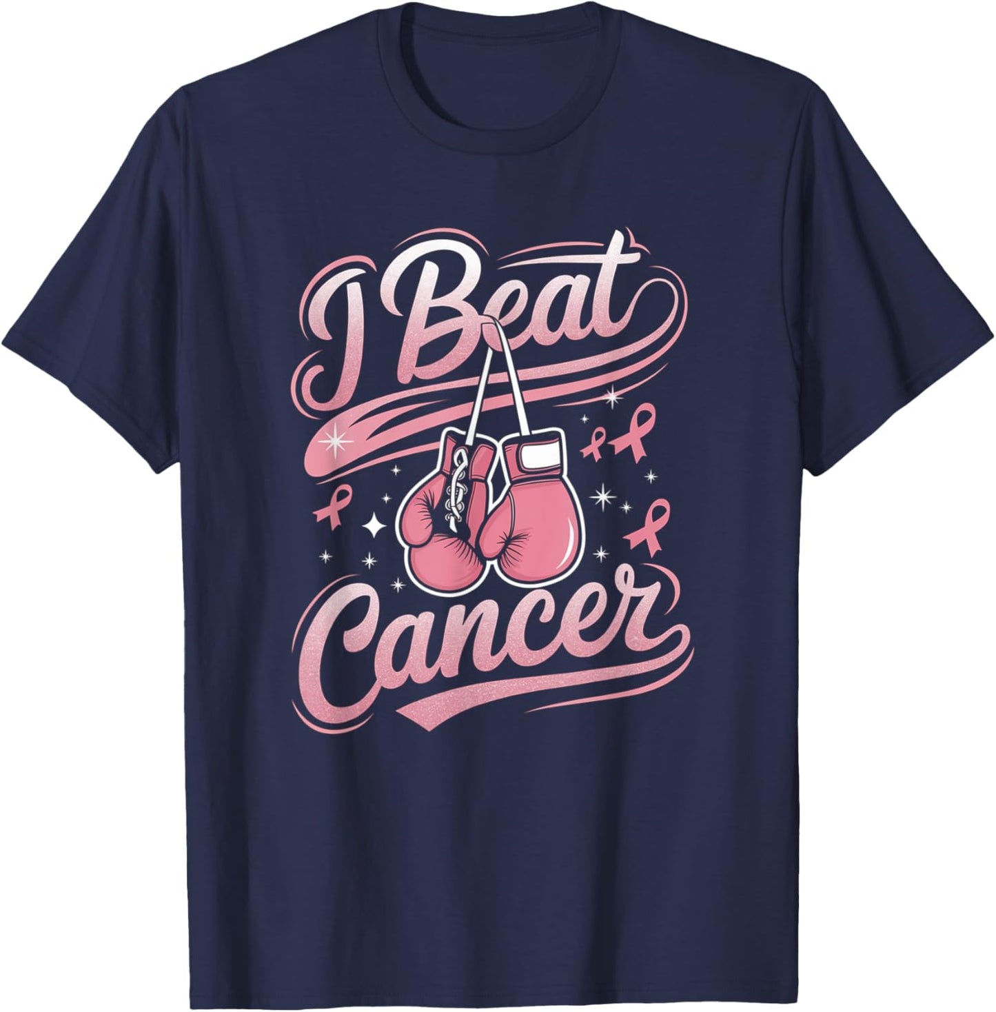 I Beat Cancer Breast Cancer Warrior T-Shirt - T-Shirt | Navy