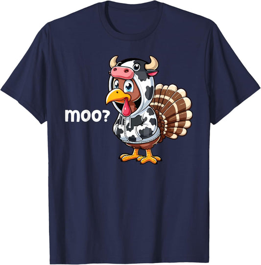 Cute Turkey Moo Cow Funny Turkey Trot Outfit Thanksgiving T-Shirt - T-Shirt | Navy