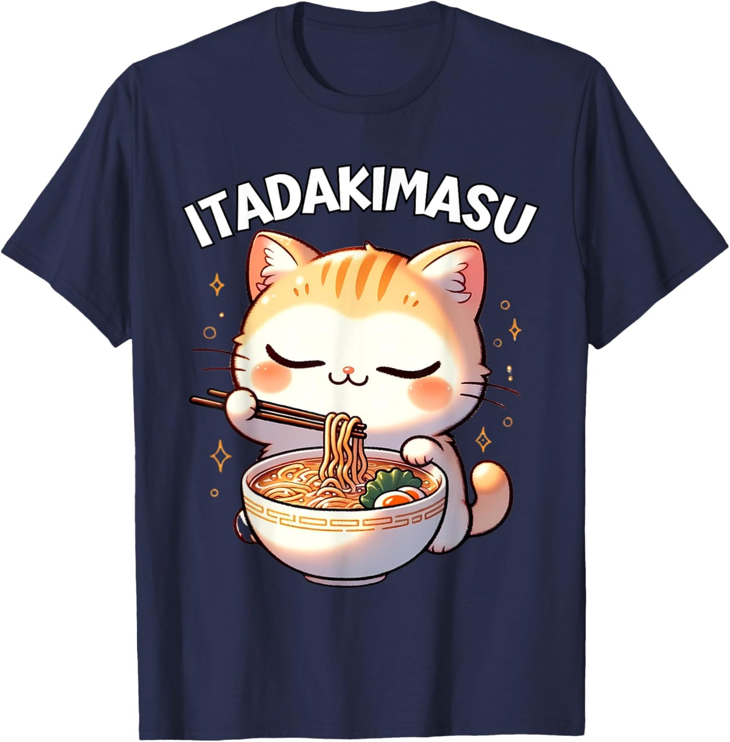 Ramen Cat Kawaii Anime Cat Ramen Lover Itadakimasu T-Shirt - T-Shirt | Navy
