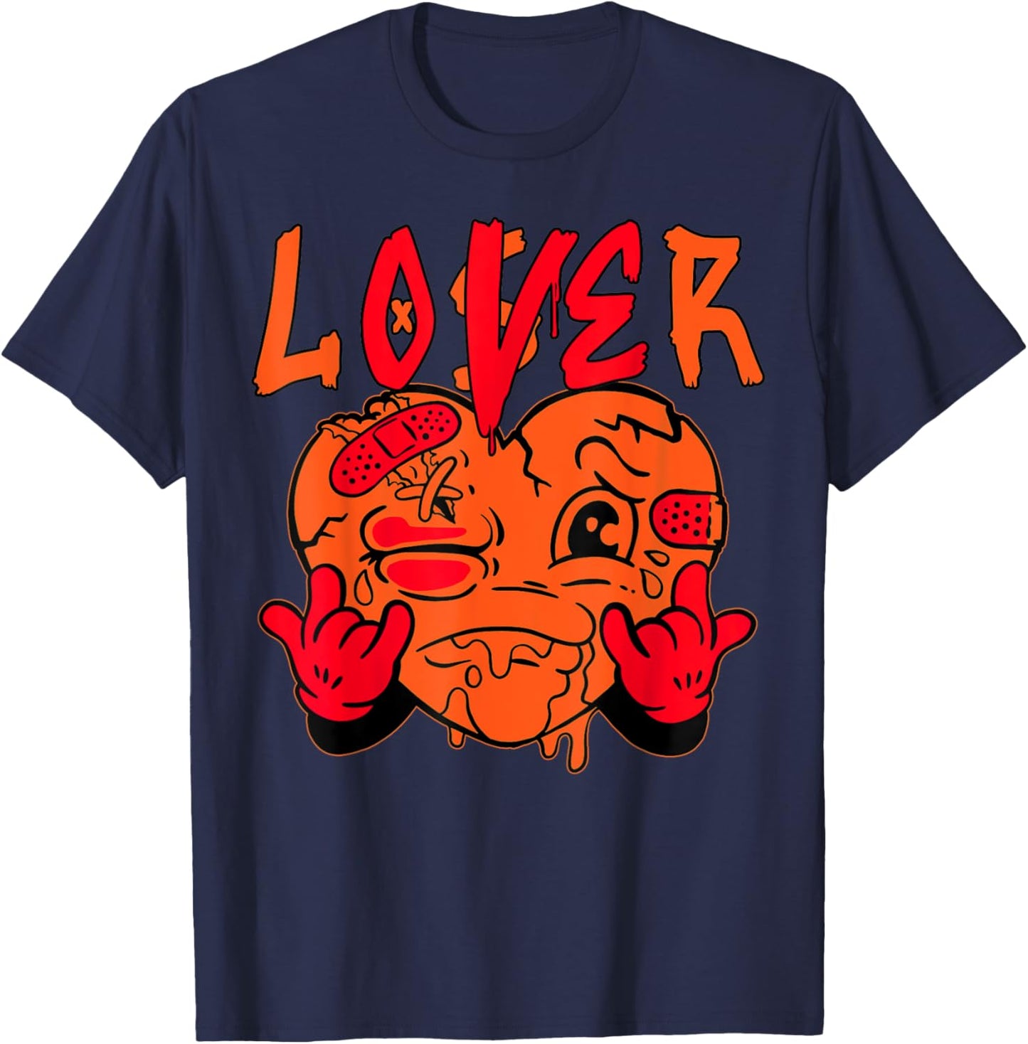 Orange Loser Lover Pink Drip Heart Matching Men Women T-Shirt - T-Shirt | Navy